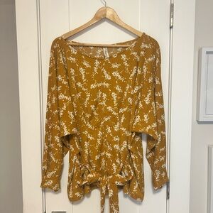 Anthropologie Mustard Floral Blouse